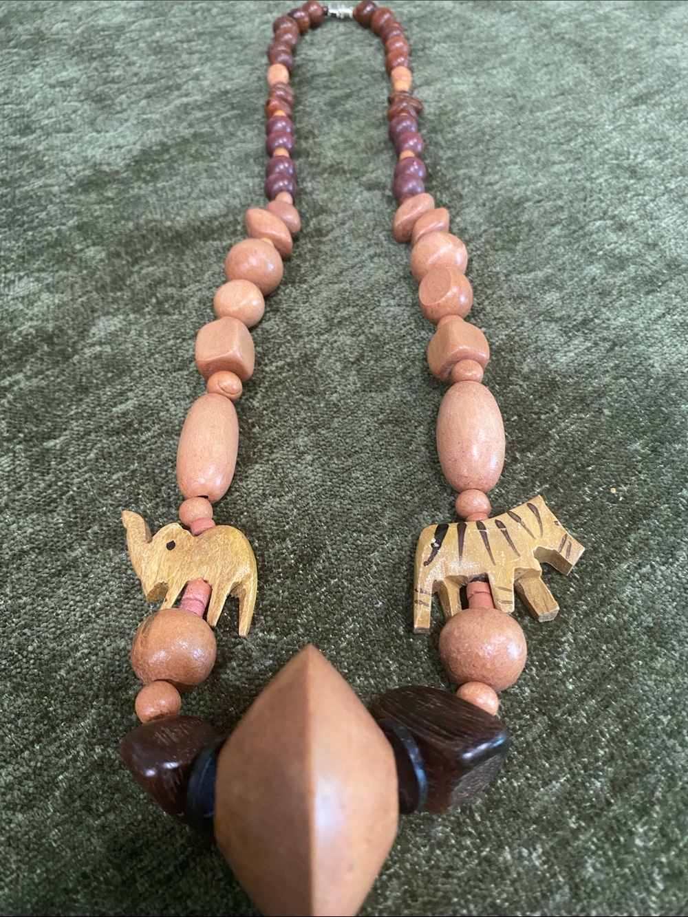Vintage Hand Carved Wooden African safari necklace